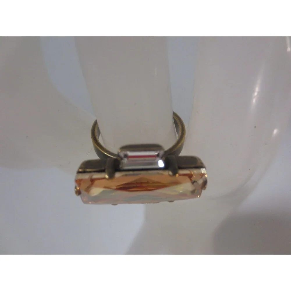 DANNIJO Paula light amber crystal Rectangle Brss ring Sz 5 NWOT $195 - Picture 3 of 8
